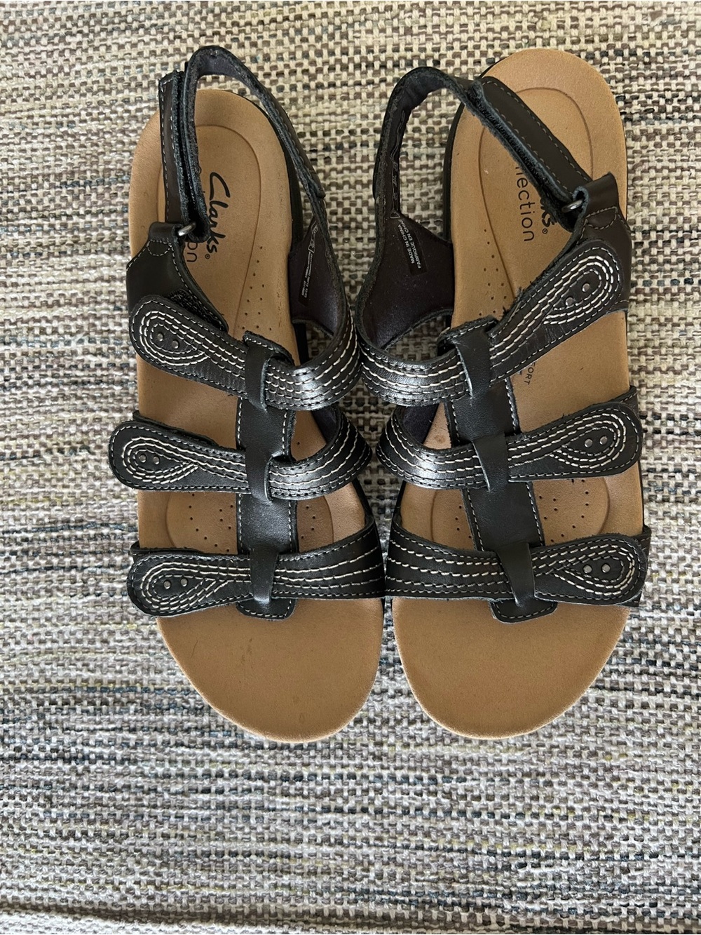 Clarks Black Leather-Strap Slingback Sandals